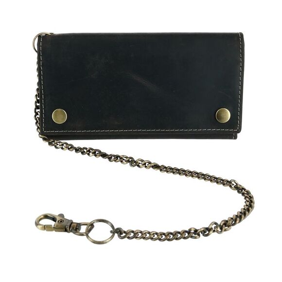 CTM Men's Hunter Leather Long Trifold Chain Wallet - Picture 1 of 4